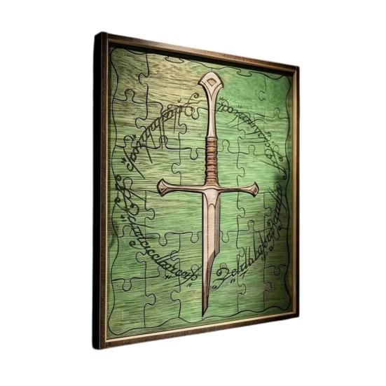 Storytelling Wall Hanging Art Personalized Broken Blade Puzzle, Vintage Medieval Wooden Puzzle Framed Creative Garden Balcony Decoration Decor,