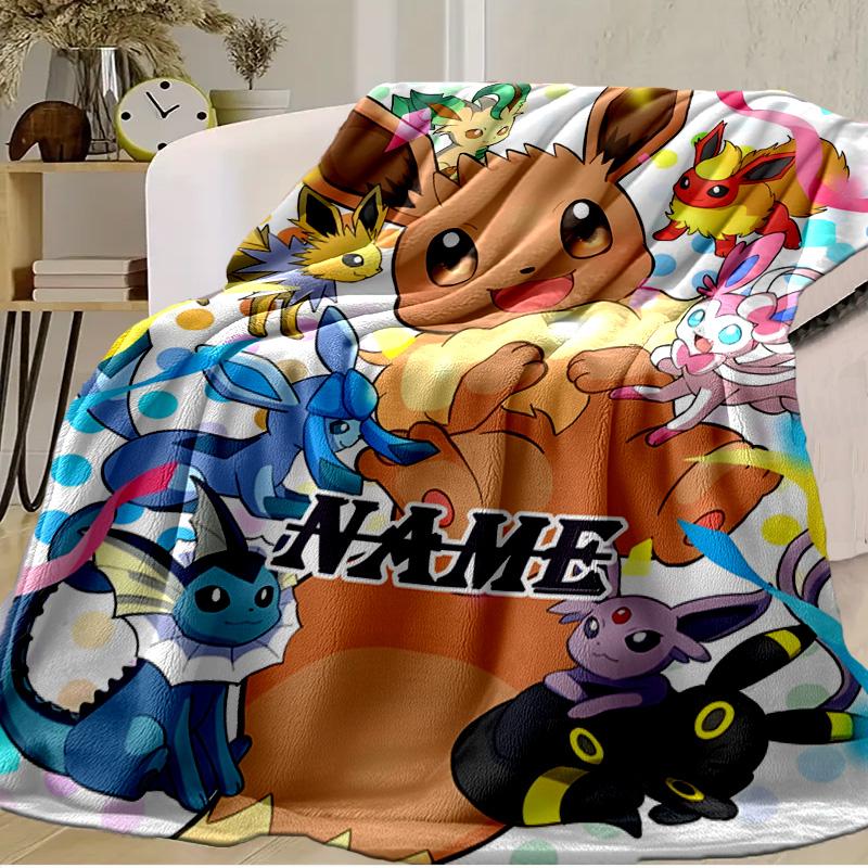 Custom Name Blanket Eevee Evolution Flannel blankets Patterns Throw Blanket All-Season Soft Gift for Couch, Bed, Camping Birthday gifts