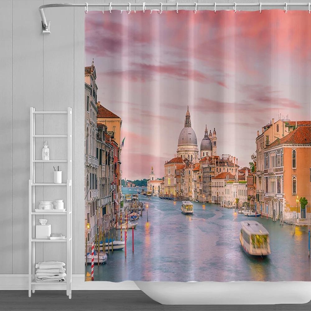 

Natural Scenery Shower Curtains Seaside Mountain Landscape Bathroom Waterproof Polyester Bath Curtain Home Decoration With Hooks W60H190(CM)-1 Pcs