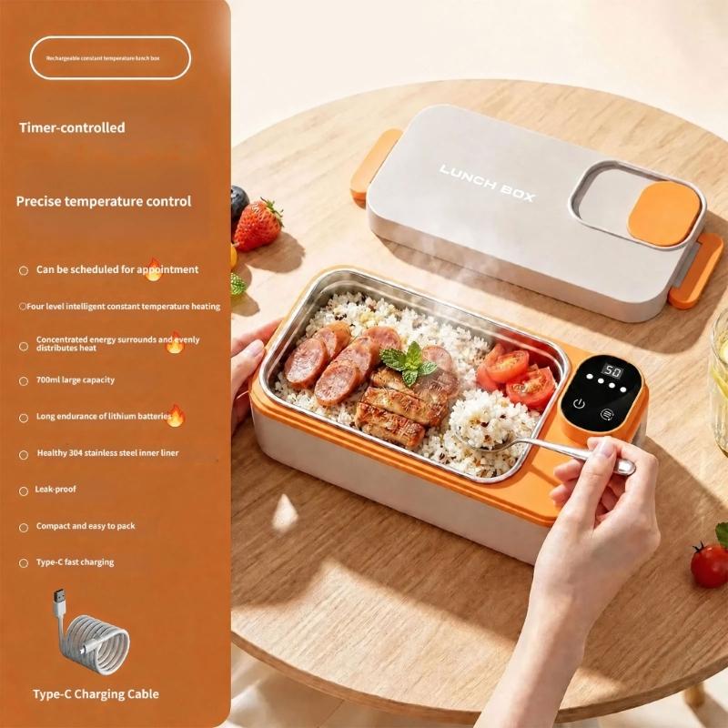 Beheizbare Lunchbox mit Akku und Digitalpanel, Wiederaufladbarer Akku, Herausnehmbarer 304er Stahlbehälter und Seitenverschlüssen