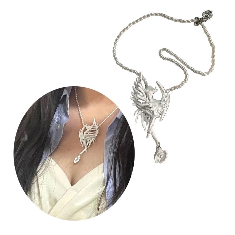 Siren Pendant Brooch Trendy Adjustable Rope Collarbone Chain Jewelry Gothic Style Neckchain Ornament for Women Girls
