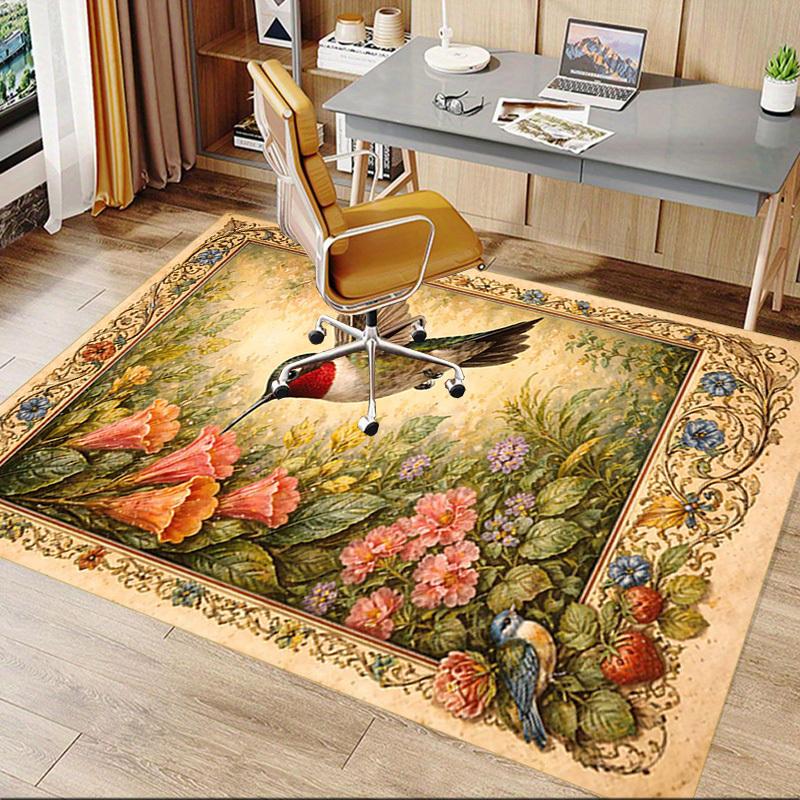 1 PZ Tappeto Antiscivolo per Pavimento con Fiori di Colibrì Compatibile per Ufficio&Soggiorno&Camera da Letto&Sala da Pranzo - Tessitura Piatta a Macchina-O399