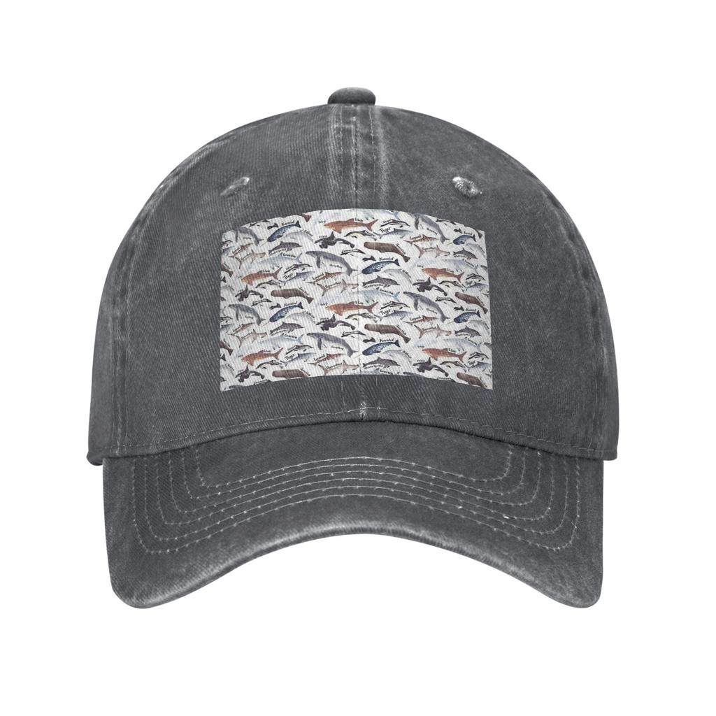 Types of whales, sharks and dolphins watercolour Denim Fabric Cap Casual Baseball Caps Hat Summer Unisex Baseball Hats