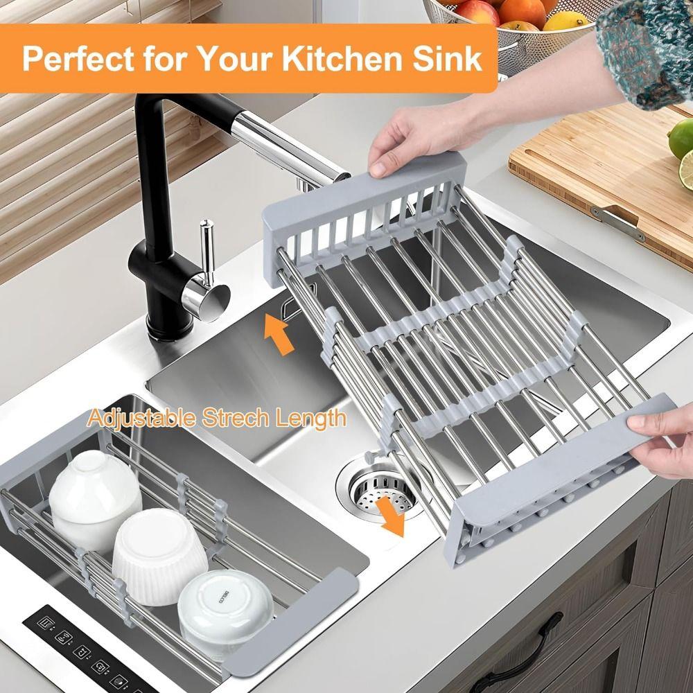 Multipurpose Dish Drying Rack Adjustable Sink Cleaning Basket Rectangular Dish Organizer  Fruits