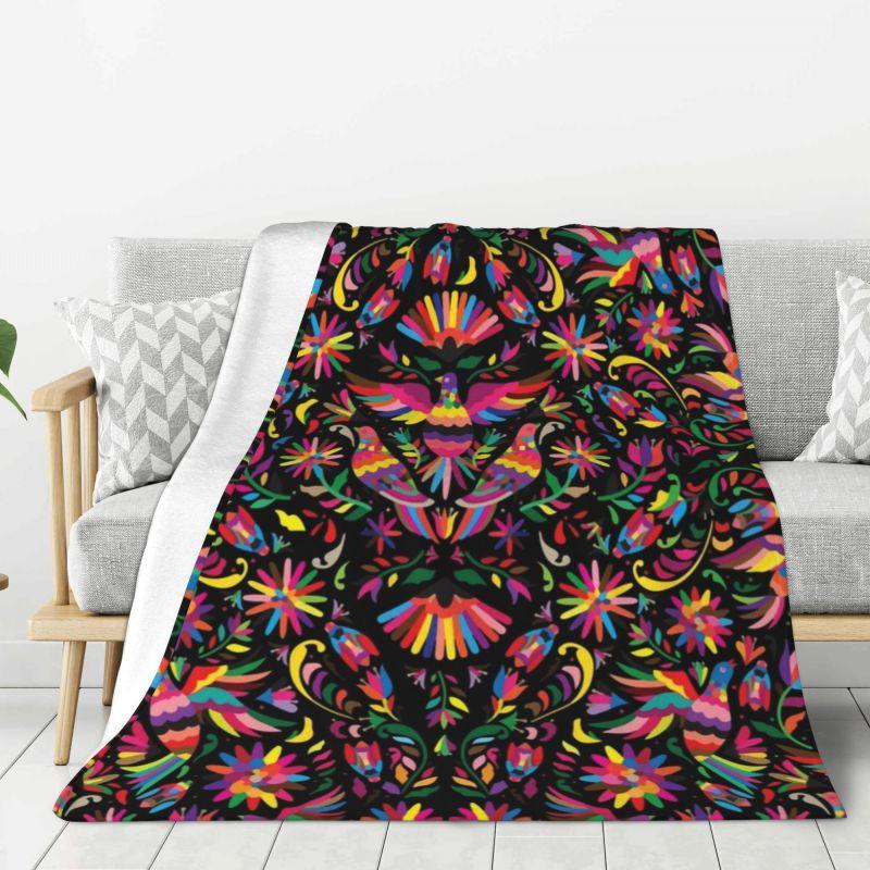 Custom Sofa Fleece Mexican Flowers Art Pattern Throw Blanket Warm Flannel Blankets for Bed Car Sofa Quilt