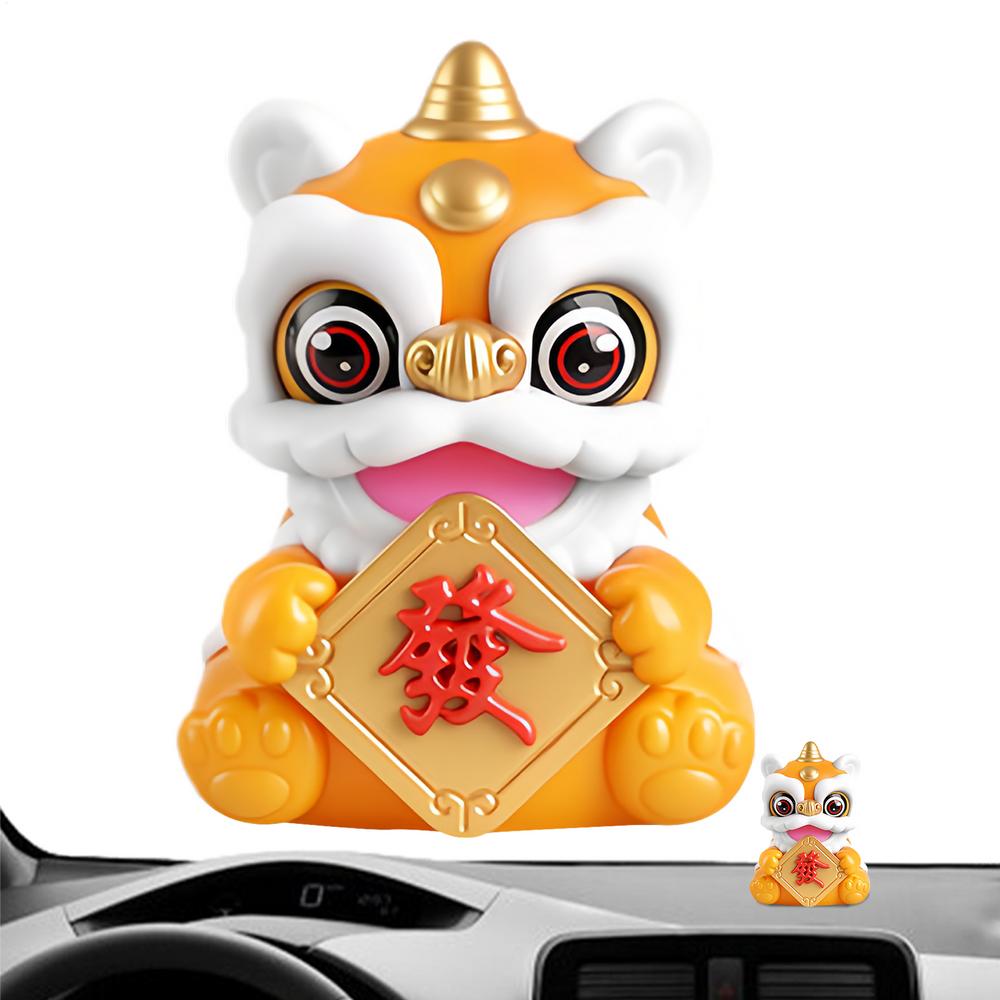 Cute Car Dashboard Figures Solar Powered Lion Dance Chinese New Year Table Decor Car Dashboard Decorations For Drivers