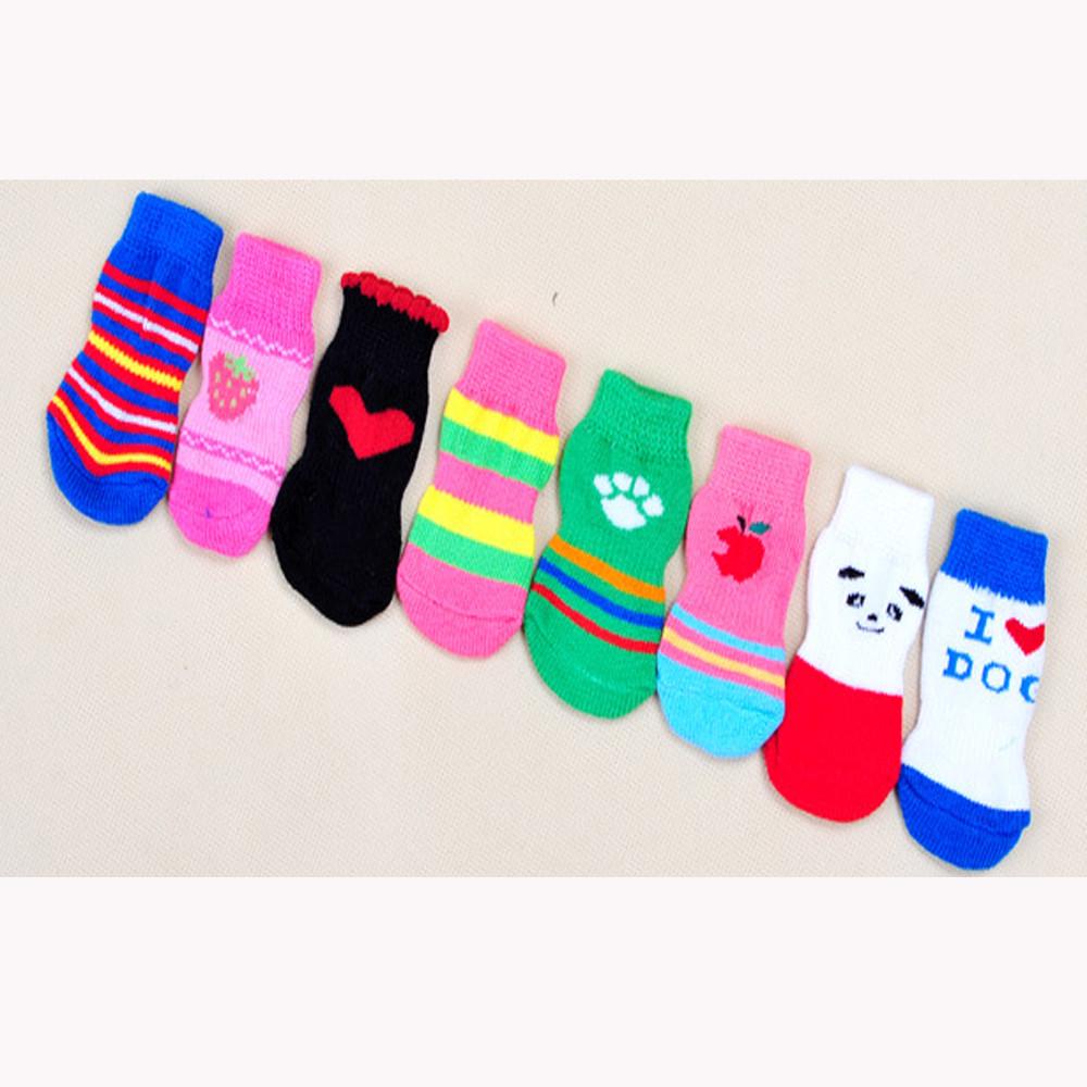 4Pcs Cute Puppy Dogs Pet Knits Socks Bottom