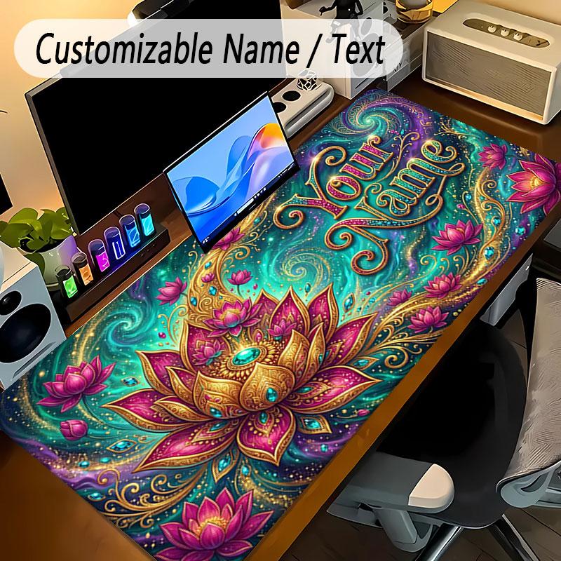 Floral Garden Theme Personalized Mouse Pad Custom Name Text Non Slip Desk Pad For Laptop Office Desktop
