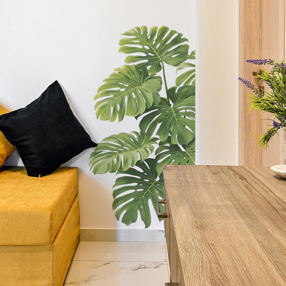 Tortoise Shell Bamboo Sticker - Green Leaves - Home Decor for Living Room - Wall Decorative Paper