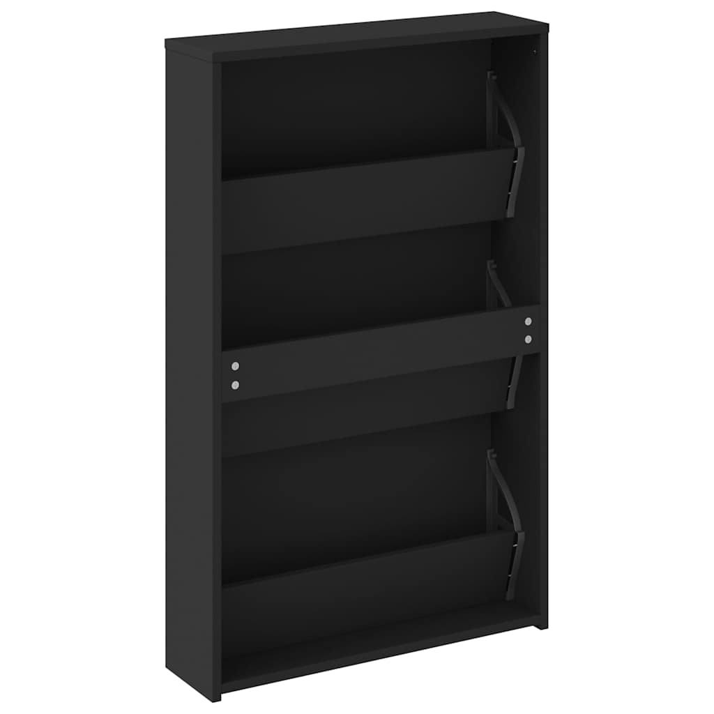 Shoe Cabinet with Mirror 3 Tier Black 63 x 17 x 102.5 cm