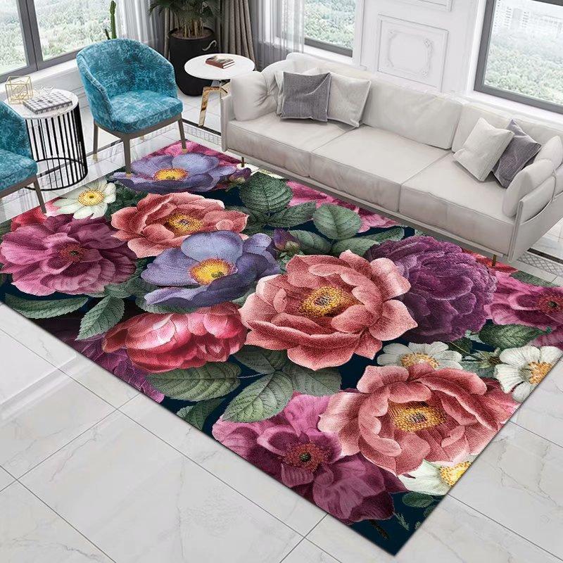 Home Decor Entrance Door Mat Flower Rose Peony Pastoral 3D Printed Carpet Living Room Rugs Furry Mat Carpet Bedroom Decoration