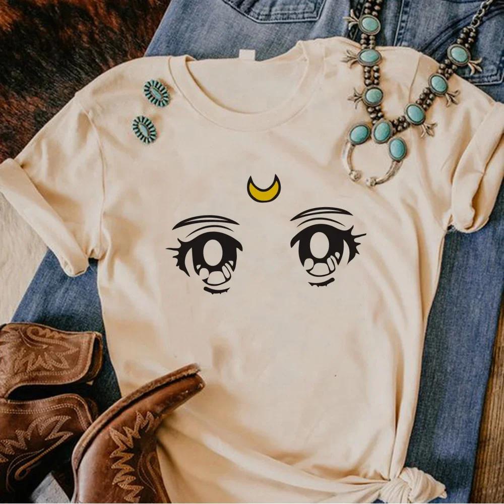 Moon Cat Tshirt Women Anime Harajuku Manga T-shirts Female Comic Graphic Japanese Clothes