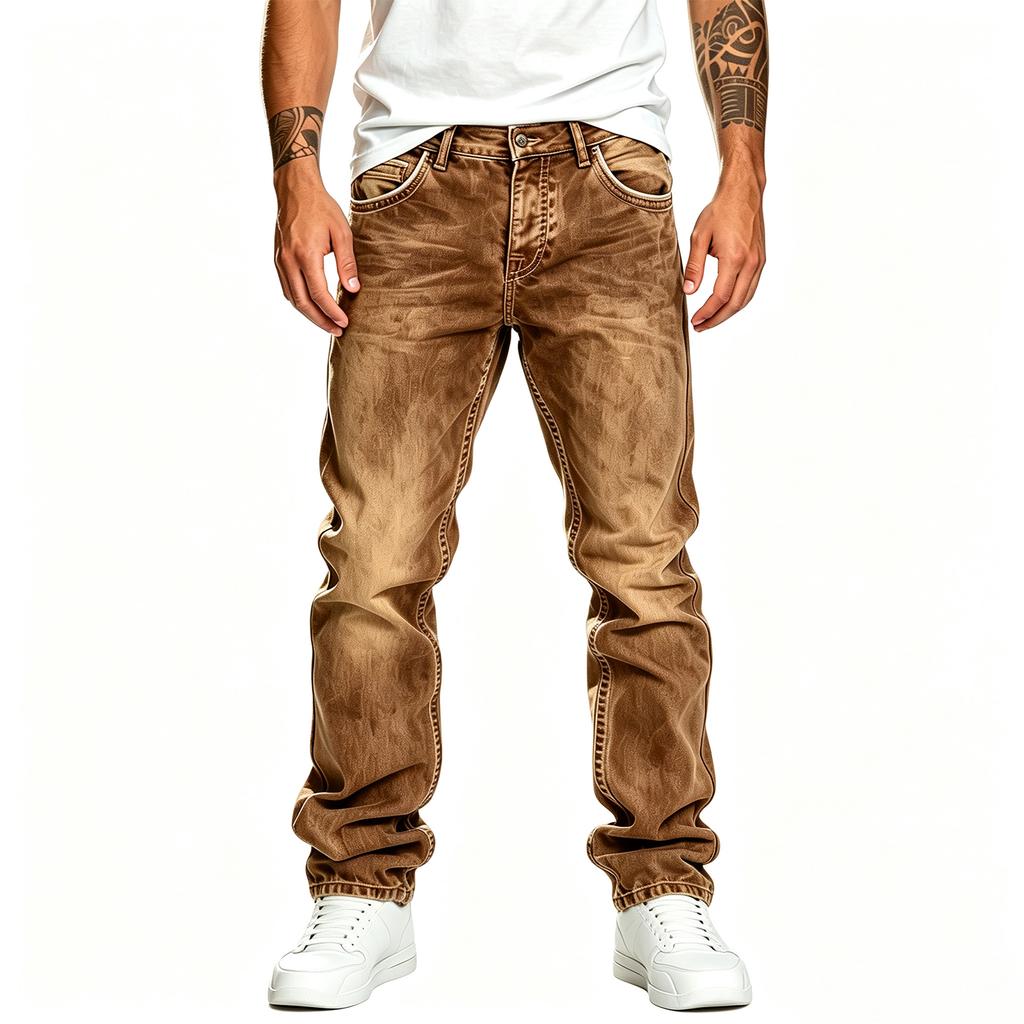 Men's Casual Distressed Straight Leg Jeans Hip Hop Denim Pants for Spring and Fall