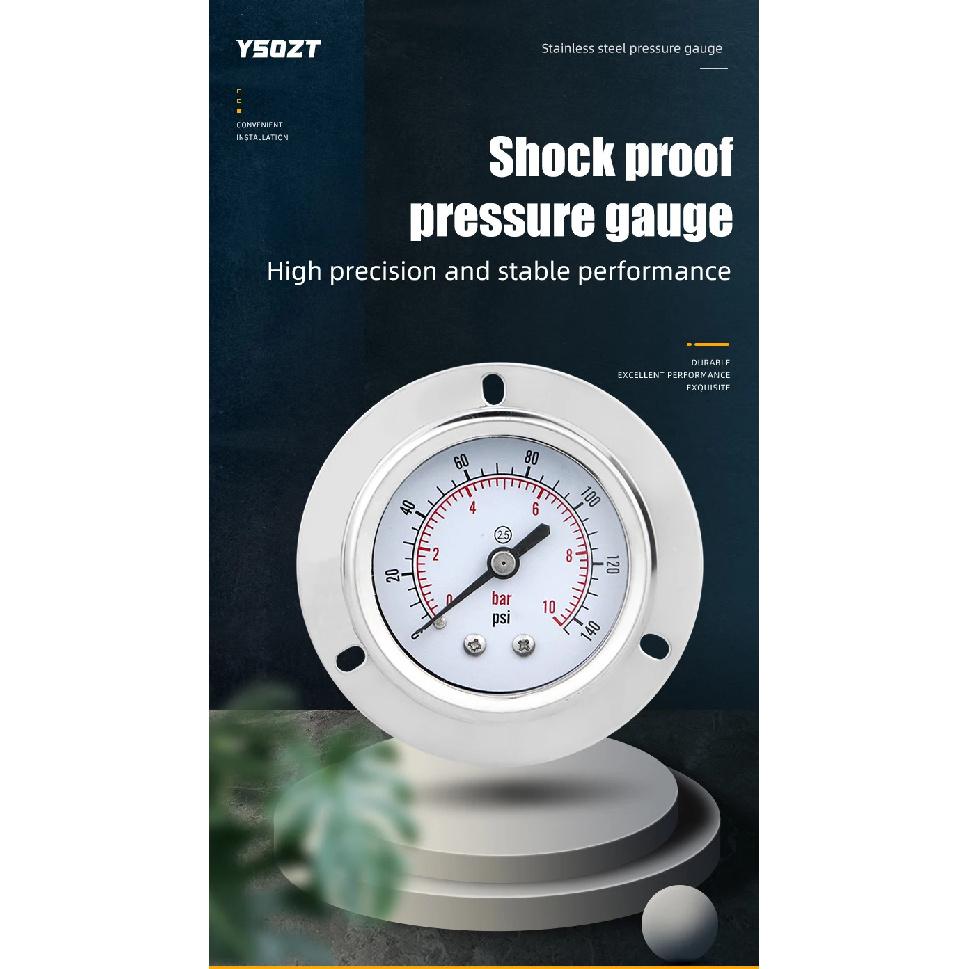 MAIRUIKESI Dry Pressure Gauge 50mm -1-0-600bar Back Connection With Flange 304 Stainless Steel Case for Water Gas Air Manometer