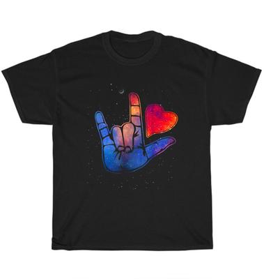 Gebärdensprache Ich liebe dich Weltraum Sterne Herz Koreanisch Kpop Liebhaber Fan Kdrama T-Shirt