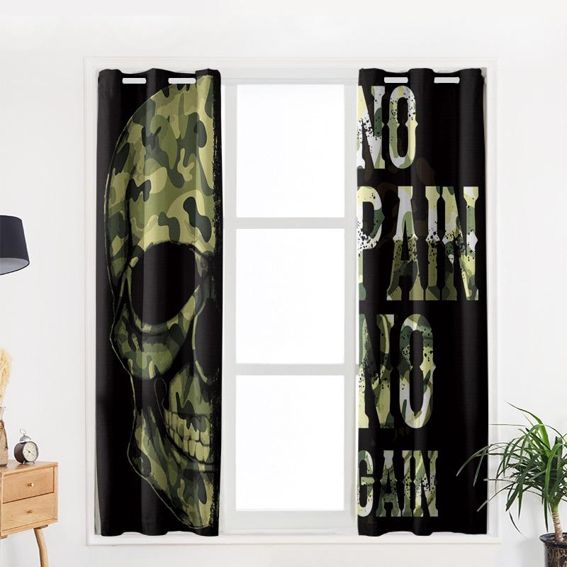 Зеленый Череп Камуфляж Искусство Спальня Кухня Окна Шторы Шторы Для Гостиной Декоративные — фото 5