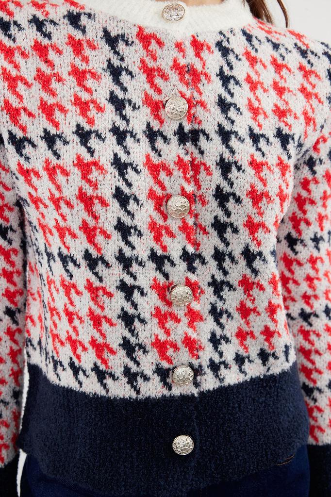 Women's Fashionable Stylish Cardigan Black Boucle Thread Patterned Jacket Look Knitwear Cardigan