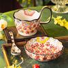 Soup Bowls with Handles, Ceramic Plates and Bowls Sets with Cup, Spoon, Polish Pottery Mug for Breakfast, Snacks, Dessert, Dishwasher & Microwave Safe