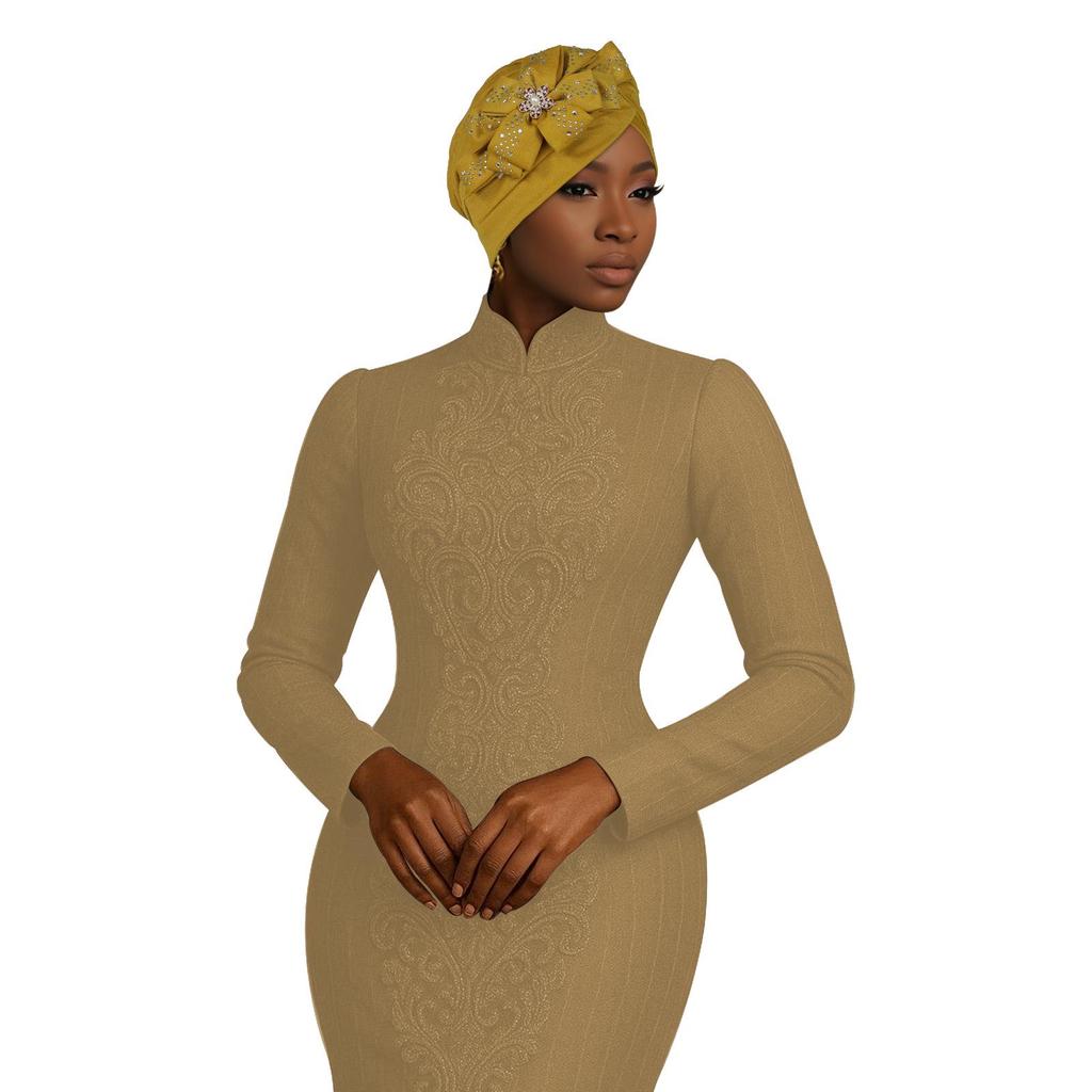 New African Rhinestone Flower Casual Hijab Hat 