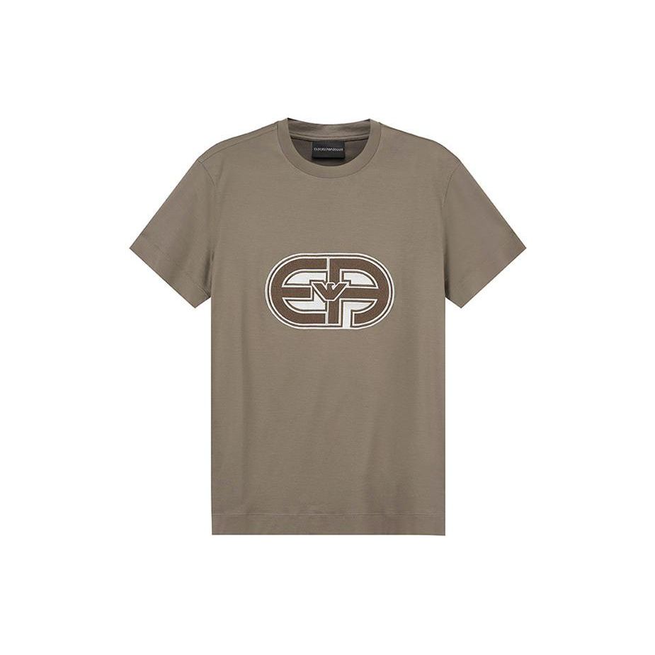 Emporio Armani Весна/Лето 23 Футболка с вышитой нашивкой, с круглым вырезом, с коротким рукавом, мужские топы, хаки-коричневый 3R1TV4-1JUVZ-0440 S