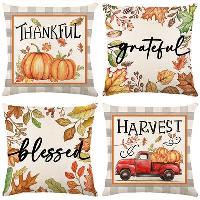 Autumn Thanksgiving Pumpkin Pillow Cover Maple Printed Linen Pillow Harvest Farm Series Home Decor Pillow Cover