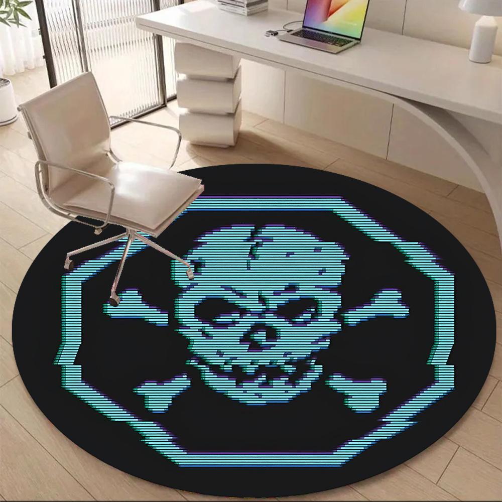 1pc Skull Crossbones Office Round Area Rug, Indoor Mat Suitable ForOffice, Under Office Chairs Bedroom Living Room Home Decor, Room Deco U05