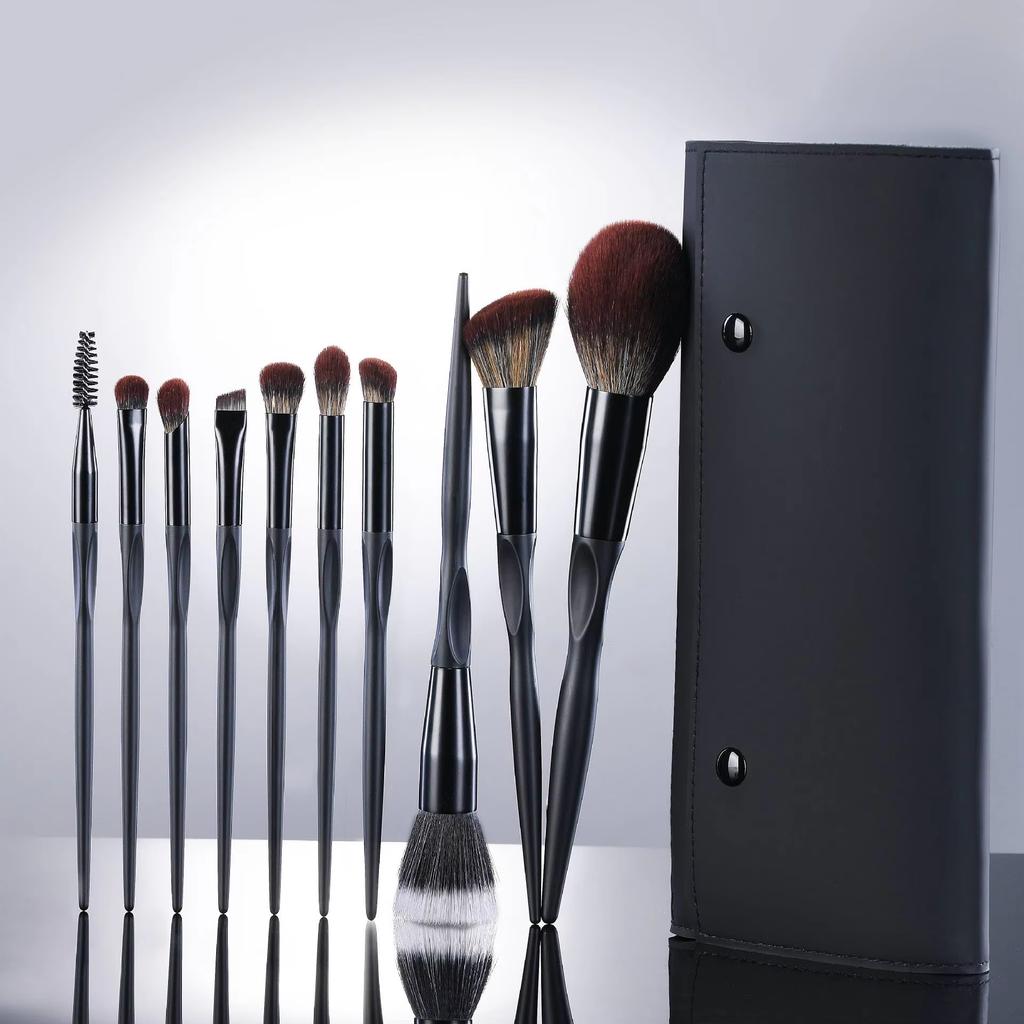 10Pcs Matte Gray Handle Makeup Brush Set Rubber Paint Soft Dense Fiber Face Eye Brushes Professional Elegant Kit