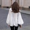 French commuter white doll collar lantern sleeve shirt women's medium and long 1116 autumn temperament loose wrinkle top