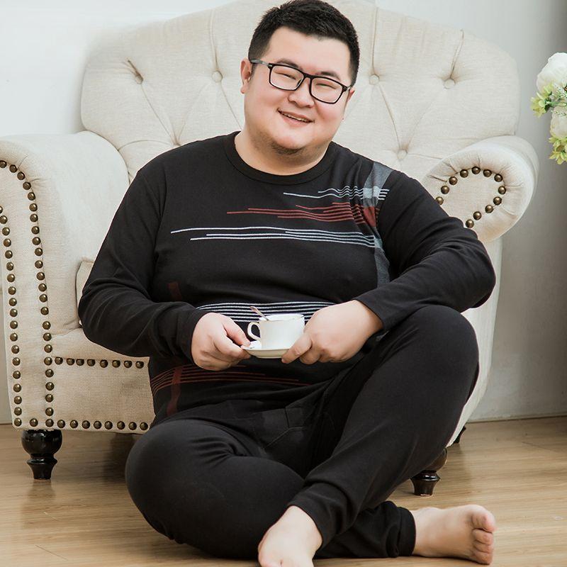 

Пижамные комплекты для полных мужчин, футболка с длинным рукавом и брюки, комплект из 2 предметов, полосатая пижама, весна-осень, удобная ночная рубашка, повседневная домашняя одежда 7XL чёрный