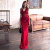 Red Flower Halter Neck Dress Women's Summer Dress Dress Pure Desire Slim Skirt Design Hip Wrap Long Dress