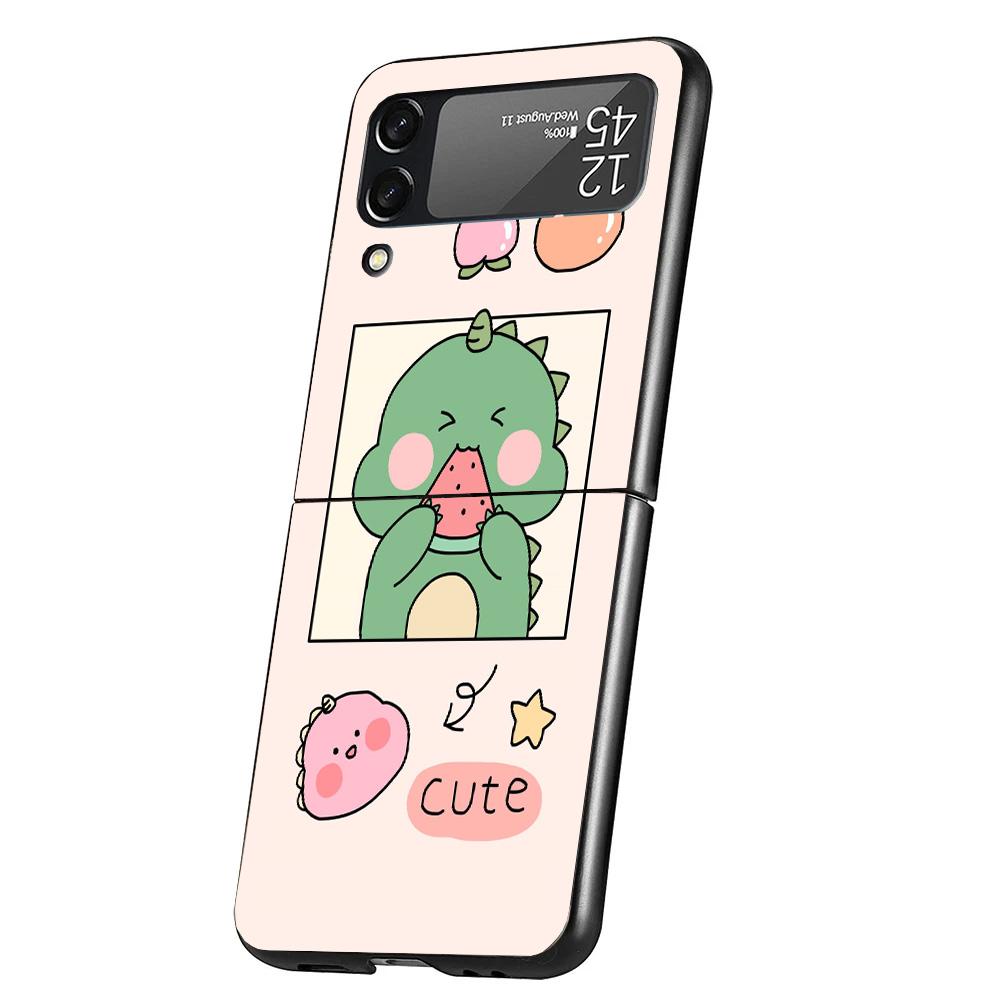 Cute Cartoon Dinosaur Baby Case Phone Cover for Samsung Galaxy Z Flip 6 5 4 3 5G ZFlip6 ZFlip5 ZFlip4 ZFlip3 Black Hard Trend Fu