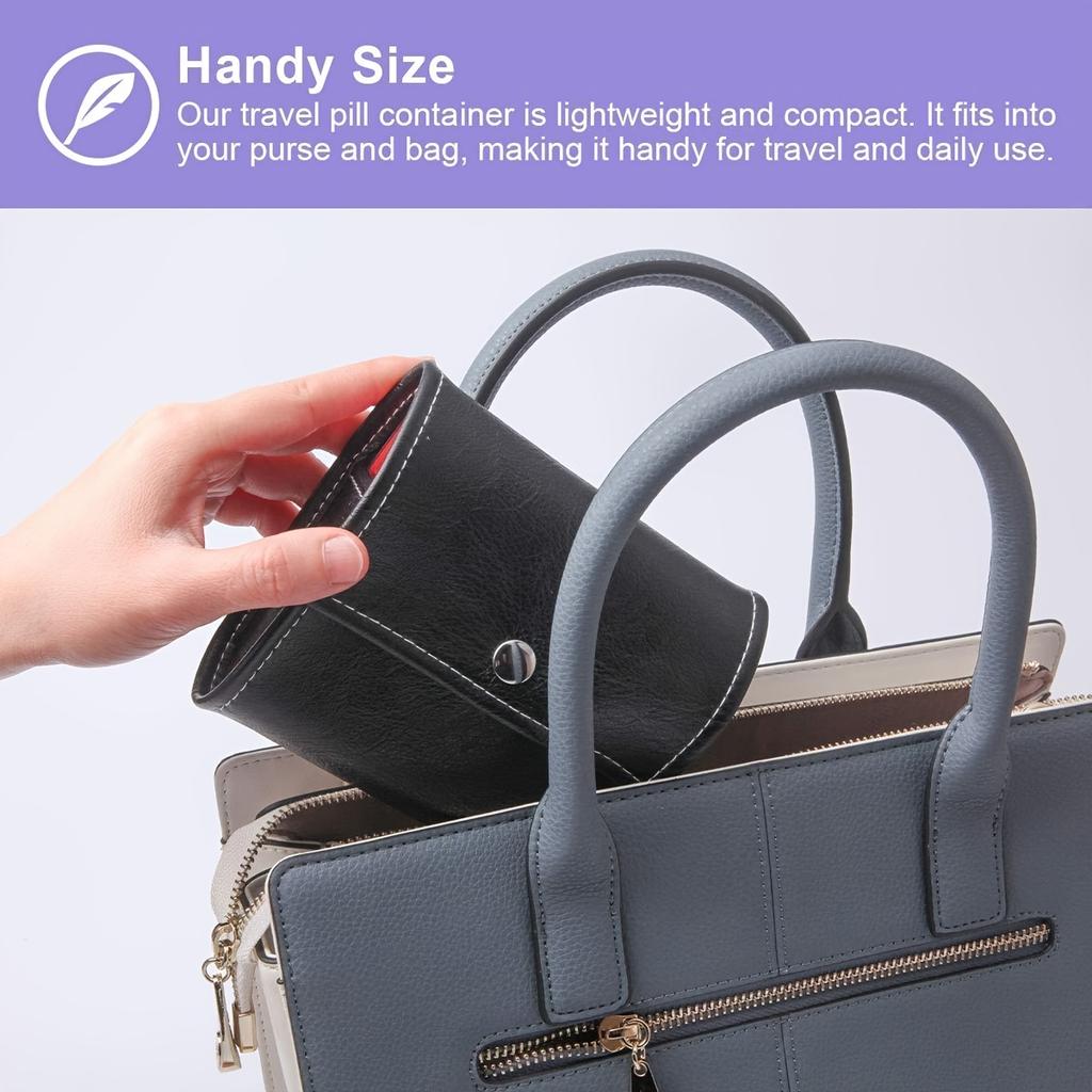 Weekly Pill Organizer Box Case Travel Medication Reminder Daily AM PM Day Night 7 Compartments In Leather Carrying Case