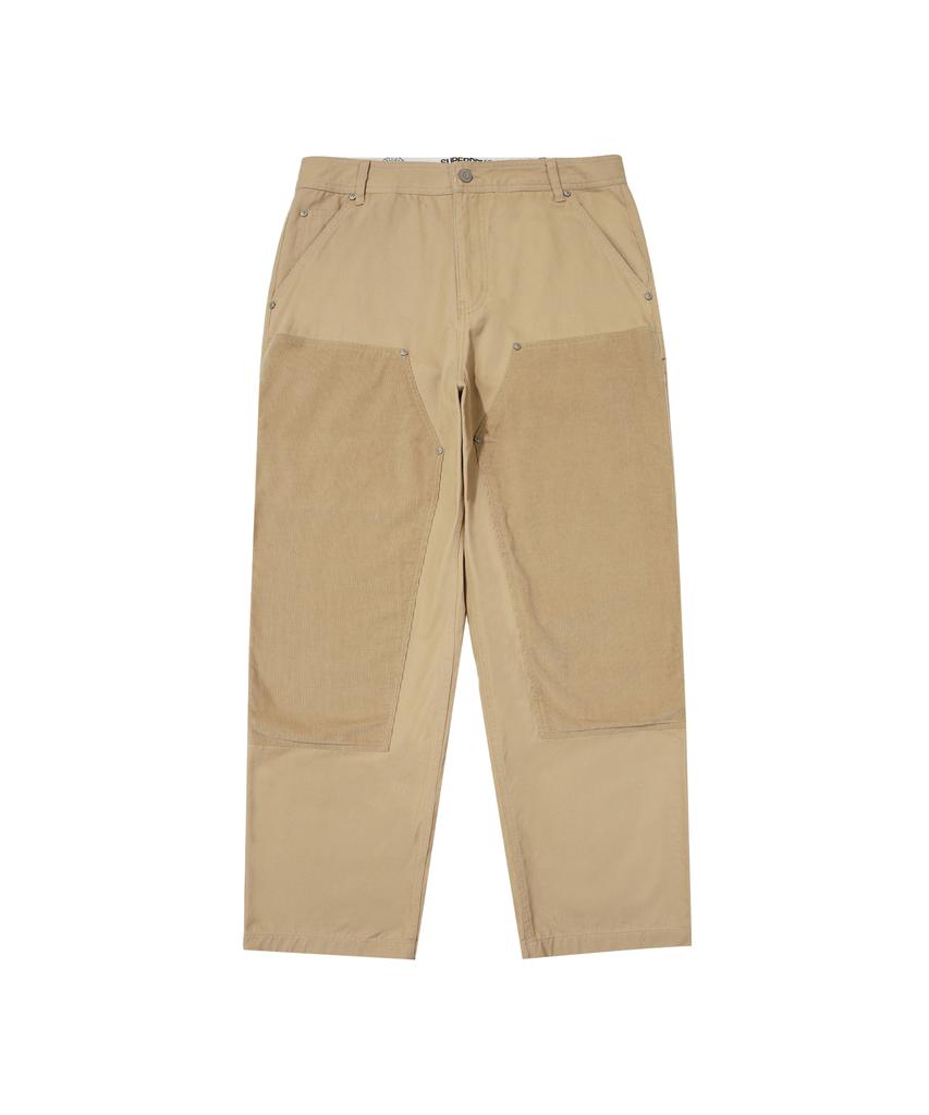 Syupeodeulai Corduroy Mix Straight Carpenter Pants Beige