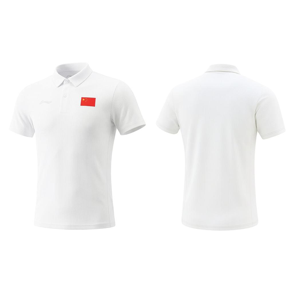 Li-Ning National Flag Print Breathable Short Sleeve Polo Shirt Men tops White APLW071-3