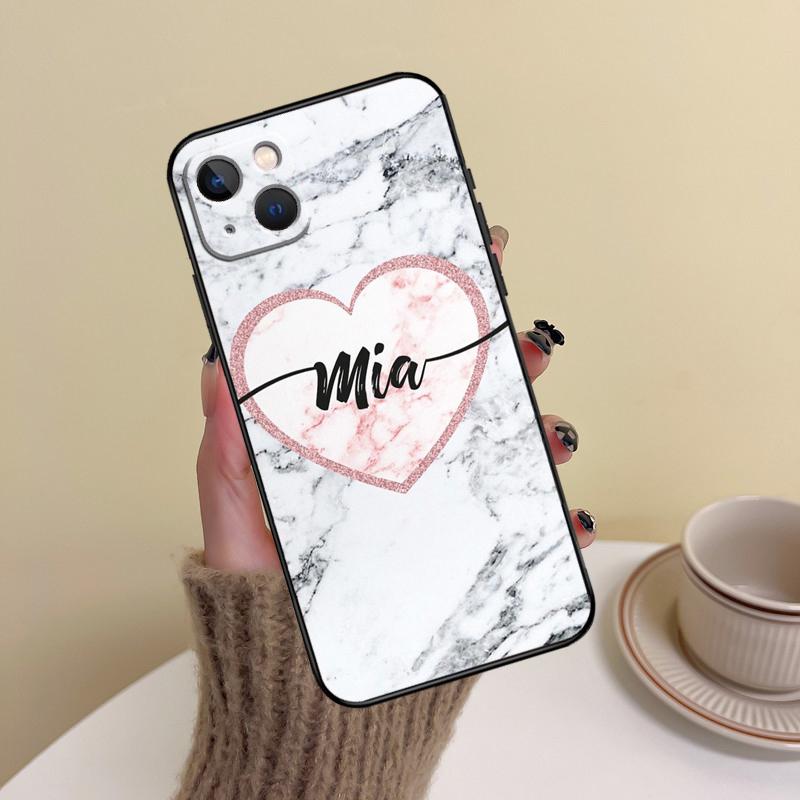 Personalised Name Initial Marble Pink Phone Case For iPhone 15 14 13 12 11 16 Pro Max Mini X XS XR Max 7 8 Cover Funda