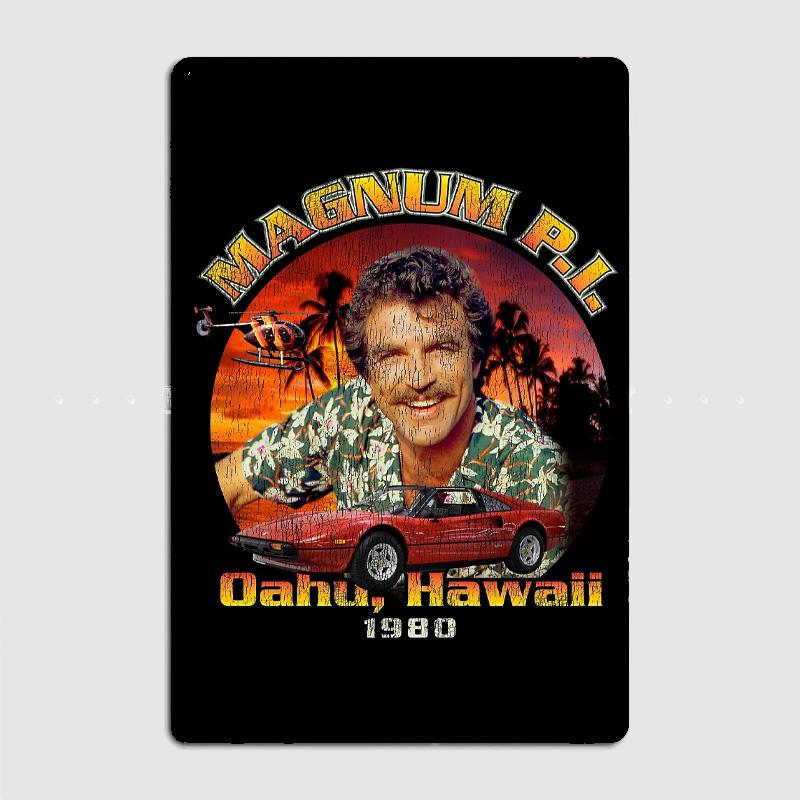 Thomas Magnum PI Retro 1980 Poster Poster Metallico Segno per Pub Garage Club Bar Decorazione Parete Interna Decorazione Casa