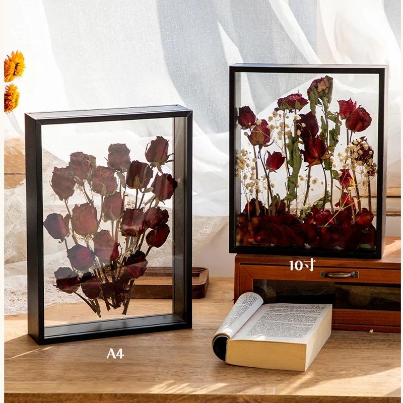 Cornici Profonde Trasparenti a Scatola Cornici Esposizione Bouquet Custodia Fiori Profonda Per Artigianato Foto 3D Souvenir Ricordo Tavolo Legno