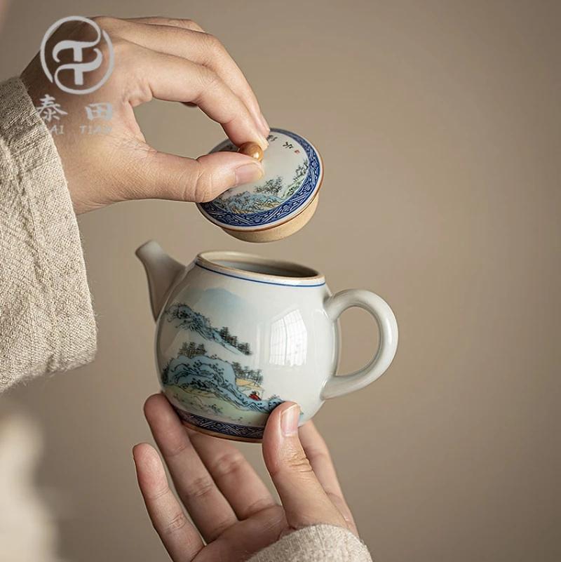 Starožitná konvice na krajinu Čínský čajový set Keramický čajový servis Mléčný oolong Čaj Tie Guan Yin Jasmínové čajové nádobí Typ Lily Deng