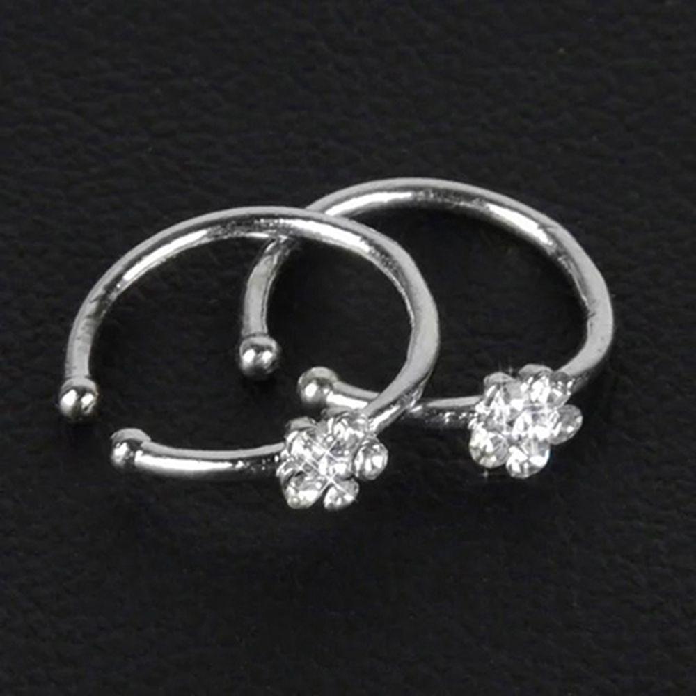 Stainless Steel for Girl Stud Ring Crystal Ear Clip Flower Nose Ring Fake Hoop Body Jewelry