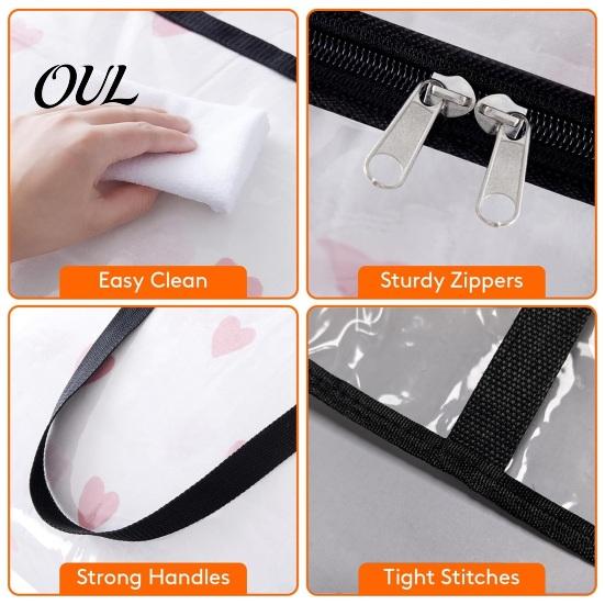 Dust Proof Closet Storage Bin Clear Clothes Bag with Zipper, 40L Capacity Reinforced Handles Moving Bag, Under Bed for Comforters Foldable PVC