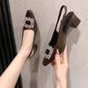Summer High-quality Women's Sandals New Fashionable Square Buckle Pointed Middle Heel Back Open Comfortable Large-sized Sandals