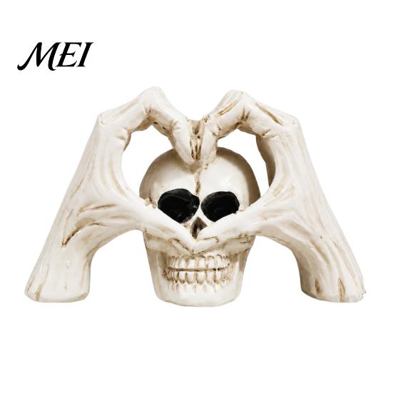 Creative Tricky Festival Gift Gothic Skeleton Hands Heart Sculpture with Skull, Romantic Love Statue, Halloween Unique Haunted House Props Shape
