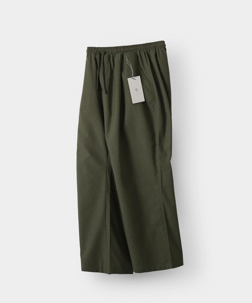 MOOD INSIDE [Set] Semi-Over Pigment Half Shirt + Single-Pleat Linen-Like Wide Elastic Pants