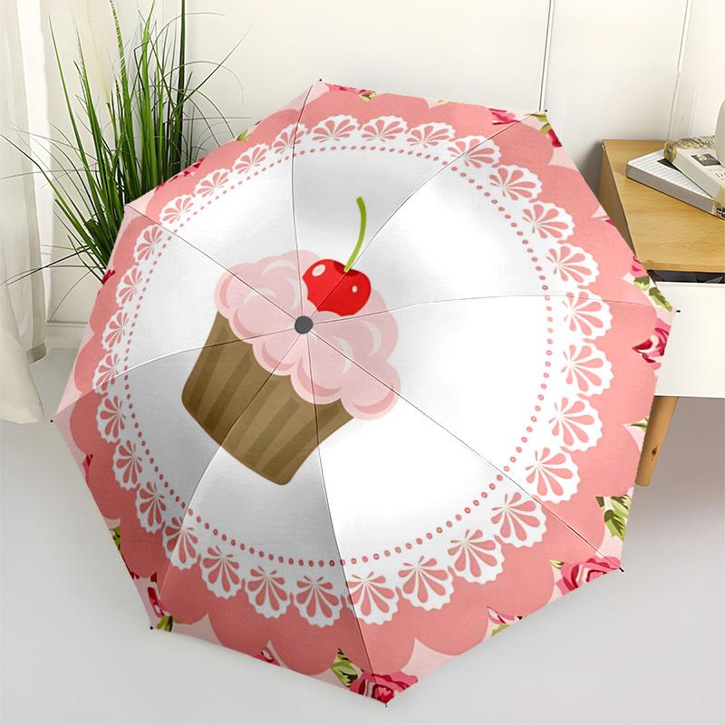 

1pc Cupcake Print Automatic Open/Close Umbrella - Portable Collapsible Umbrella with 8-Rib Stability, Fashion Lovers yy251017160