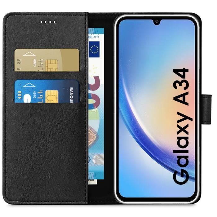 Case - Phonillico® - Samsung Galaxy A34 5G - Black Wallet - Magnetic Flap - Card Storage