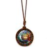 Sun Moon Goddess Time Round Wooden Vintage Brown Wax Rope Jewelry Pendant Necklace