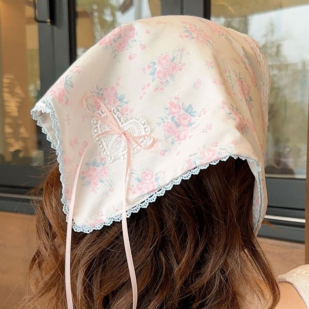 Multicolor Lace Butterfly Headband Floral Patern Headscarf Sweet Triangular Headband  Spring Outing