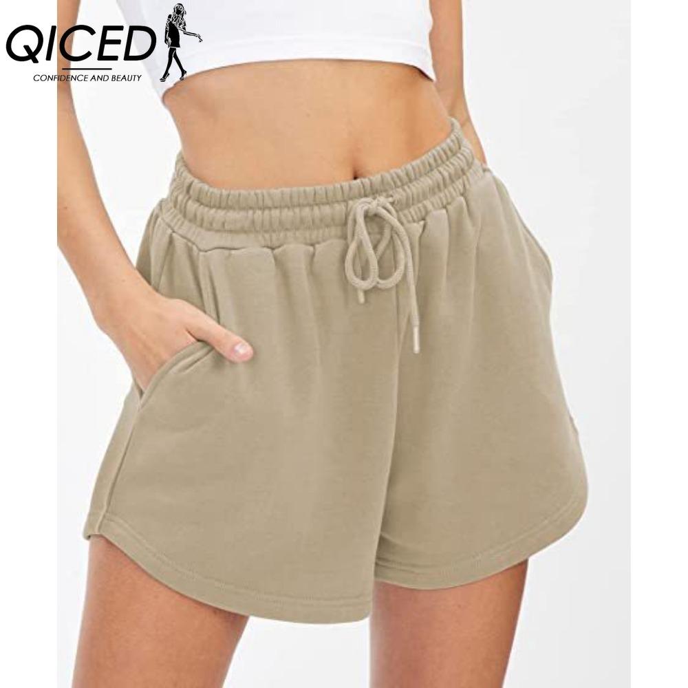 

QICED Женские модные повседневные брюки и капри с принтом однотонного цвета XXL бежевый