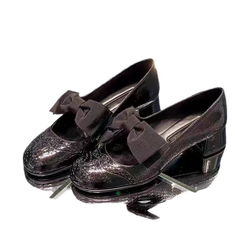 Mode Schwarze Schleife Damenpumps Runde Zehenpartie Klobige Hohe Absätze Knöchelriemen Flach Luxus Partykleid Sommer Damenschuhe Slipper