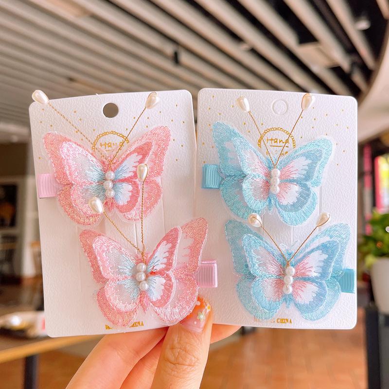 Korean-Style Embroidered Bow Hair Clips for Girls